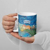 Merry Catmas Ceramic Mug Cat Hanging On Xmas Tree - Wonder Print Shop