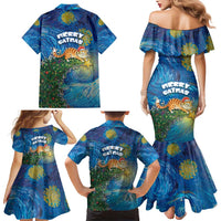 Merry Catmas Family Matching Mermaid Dress and Hawaiian Shirt Cat Hanging On Xmas Tree - Wonder Print Shop