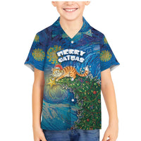 Merry Catmas Family Matching Mermaid Dress and Hawaiian Shirt Cat Hanging On Xmas Tree - Wonder Print Shop