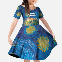 Merry Catmas Family Matching Off The Shoulder Long Sleeve Dress and Hawaiian Shirt Cat Hanging On Xmas Tree - Wonder Print Shop