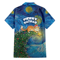 Merry Catmas Family Matching Off The Shoulder Long Sleeve Dress and Hawaiian Shirt Cat Hanging On Xmas Tree - Wonder Print Shop