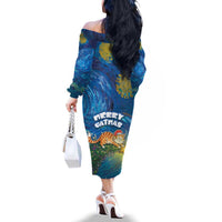 Merry Catmas Family Matching Off The Shoulder Long Sleeve Dress and Hawaiian Shirt Cat Hanging On Xmas Tree - Wonder Print Shop