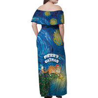 Merry Catmas Family Matching Off Shoulder Maxi Dress and Hawaiian Shirt Cat Hanging On Xmas Tree - Wonder Print Shop