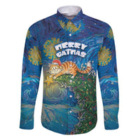 Merry Catmas Family Matching Short Sleeve Bodycon Dress and Hawaiian Shirt Cat Hanging On Xmas Tree - Wonder Print Shop