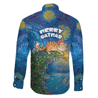 Merry Catmas Family Matching Short Sleeve Bodycon Dress and Hawaiian Shirt Cat Hanging On Xmas Tree - Wonder Print Shop
