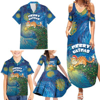 Merry Catmas Family Matching Summer Maxi Dress and Hawaiian Shirt Cat Hanging On Xmas Tree - Wonder Print Shop