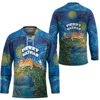 Merry Catmas Hockey Jersey Cat Hanging On Xmas Tree - Wonder Print Shop