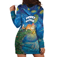 Merry Catmas Hoodie Dress Cat Hanging On Xmas Tree - Wonder Print Shop