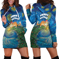 Merry Catmas Hoodie Dress Cat Hanging On Xmas Tree - Wonder Print Shop