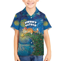 Merry Catmas Kid Hawaiian Shirt Cat Hanging On Xmas Tree - Wonder Print Shop