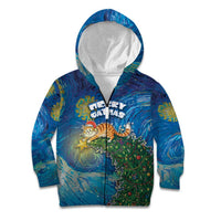 Merry Catmas Kid Hoodie Cat Hanging On Xmas Tree - Wonder Print Shop
