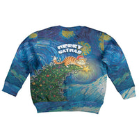 Merry Catmas Kid Ugly Christmas Sweater Cat Hanging On Xmas Tree - Wonder Print Shop