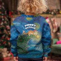 Merry Catmas Kid Ugly Christmas Sweater Cat Hanging On Xmas Tree - Wonder Print Shop