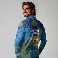 Merry Catmas Long Sleeve Polo Shirt Cat Hanging On Xmas Tree - Wonder Print Shop