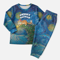 Merry Catmas Christmas Pajama Set Cat Hanging On Xmas Tree - Wonder Print Shop