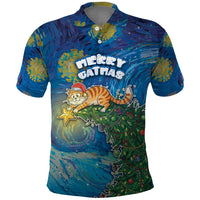 Merry Catmas Polo Shirt Cat Hanging On Xmas Tree - Wonder Print Shop