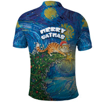 Merry Catmas Polo Shirt Cat Hanging On Xmas Tree - Wonder Print Shop