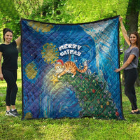 Merry Catmas Quilt Cat Hanging On Xmas Tree - Wonder Print Shop