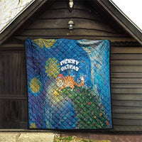 Merry Catmas Quilt Cat Hanging On Xmas Tree - Wonder Print Shop