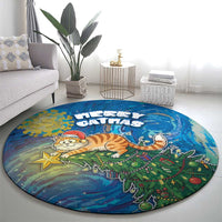 Merry Catmas Round Carpet Cat Hanging On Xmas Tree - Wonder Print Shop