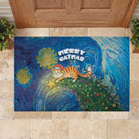 Merry Catmas Rubber Doormat Cat Hanging On Xmas Tree - Wonder Print Shop