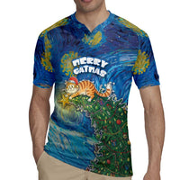 Merry Catmas Rugby Jersey Cat Hanging On Xmas Tree - Wonder Print Shop