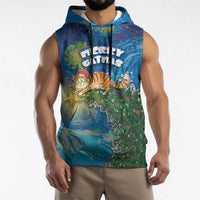 Merry Catmas Sleeveless Hoodie Cat Hanging On Xmas Tree - Wonder Print Shop