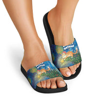 Merry Catmas Slide Sandals Cat Hanging On Xmas Tree - Wonder Print Shop