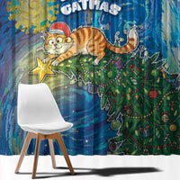 Merry Catmas Window Curtain Cat Hanging On Xmas Tree - Wonder Print Shop