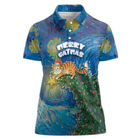 Merry Catmas Women Polo Shirt Cat Hanging On Xmas Tree - Wonder Print Shop