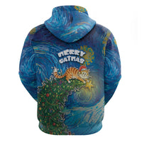 Merry Catmas Zip Hoodie Cat Hanging On Xmas Tree - Wonder Print Shop