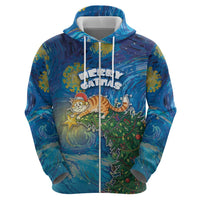 Merry Catmas Zip Hoodie Cat Hanging On Xmas Tree - Wonder Print Shop