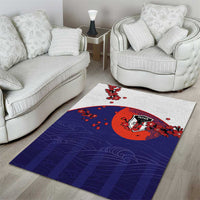 Japan Football Area Rug Minimalist Floral Great Wave Ukiyo-e Style