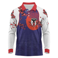 Custom Japan Football Long Sleeve Polo Shirt Minimalist Floral Great Wave Ukiyo-e Style