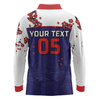 Custom Japan Football Long Sleeve Polo Shirt Minimalist Floral Great Wave Ukiyo-e Style