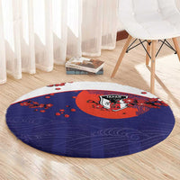 Japan Football Round Carpet Minimalist Floral Great Wave Ukiyo-e Style