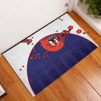 Japan Football Rubber Doormat Minimalist Floral Great Wave Ukiyo-e Style