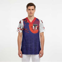Custom Japan Football Scrub Top Minimalist Floral Great Wave Ukiyo-e Style