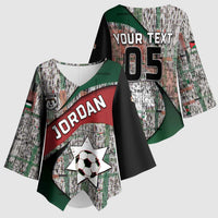 Custom Jordan Football Kimono Sleeve Blouse Jordanian National Flag Colors Retro Glitch Art