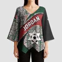 Custom Jordan Football Kimono Sleeve Blouse Jordanian National Flag Colors Retro Glitch Art