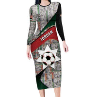 Custom Jordan Football Long Sleeve Bodycon Dress Jordanian National Flag Colors Retro Glitch Art