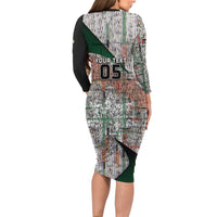 Custom Jordan Football Long Sleeve Bodycon Dress Jordanian National Flag Colors Retro Glitch Art