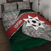 Jordan Football Quilt Bed Set Jordanian National Flag Colors Retro Glitch Art