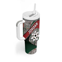 Custom Jordan Football Tumbler With Handle Jordanian National Flag Colors Retro Glitch Art