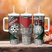 Custom Jordan Football Tumbler With Handle Jordanian National Flag Colors Retro Glitch Art