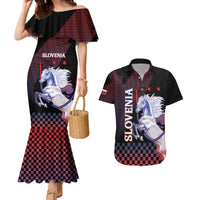 Personalized Slovenia Couples Matching Mermaid Dress and Hawaiian Shirt The Lipizzaner Horse - Wonder Print Shop