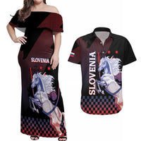 Personalized Slovenia Couples Matching Off Shoulder Maxi Dress and Hawaiian Shirt The Lipizzaner Horse - Wonder Print Shop