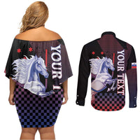 Personalized Slovenia Couples Matching Off Shoulder Short Dress and Long Sleeve Button Shirt The Lipizzaner Horse - Wonder Print Shop