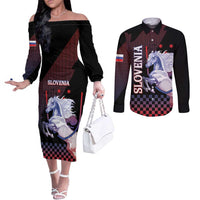 Personalized Slovenia Couples Matching Off The Shoulder Long Sleeve Dress and Long Sleeve Button Shirt The Lipizzaner Horse - Wonder Print Shop
