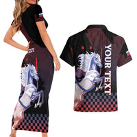Personalized Slovenia Couples Matching Short Sleeve Bodycon Dress and Hawaiian Shirt The Lipizzaner Horse - Wonder Print Shop